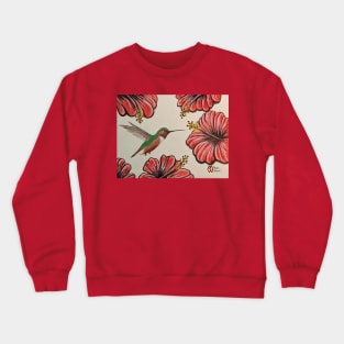 Allen's hummingbird drinking nectar from the hibiscus flowers Crewneck Sweatshirt